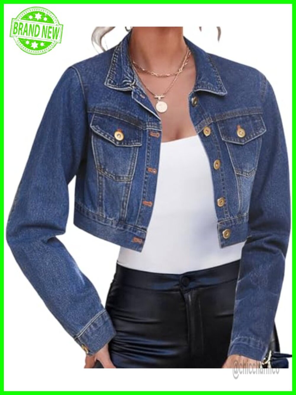 Cropped Denim Jacket Long Sleeve Button Down Fitted Jean Coat